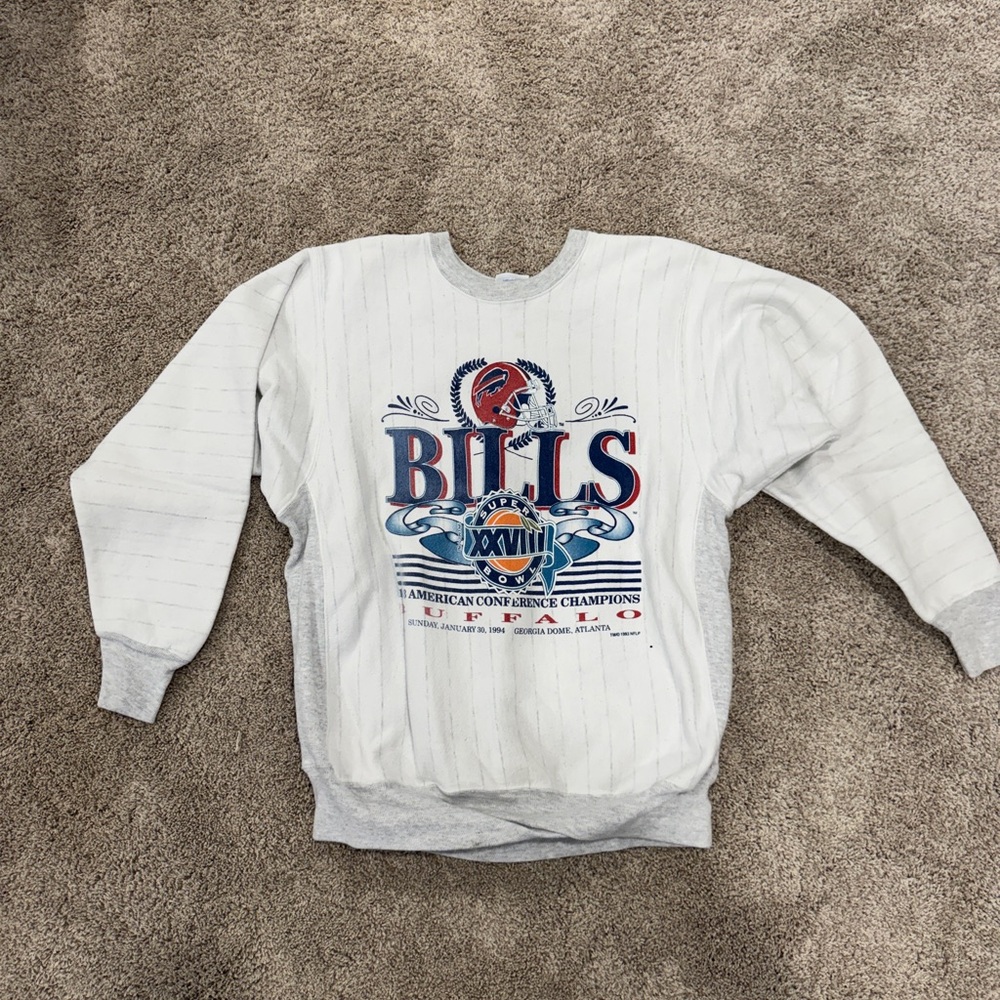 Retro 1993 Buffalo Bills White Pinestripe Crewneck